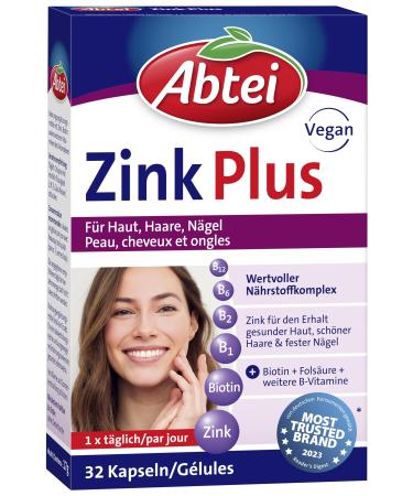 Abbey zinc plus - special nutrient combination for healthy skin strong hair and solid nails - with biotin and folic acid - 1 x 32 capsules 32 pieces (1 Pack)