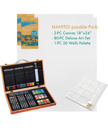 MAHITOI 82-Piece Deluxe Artist Studio Creativity Set - Painting Sketching Drawing Kit with 24 Watercolor Paints, 24 Oil Pastels, 24 Colored Pencils, 2 Brushes - Wood Box Case, Starter Kit - Buy Online on GoSupps.com