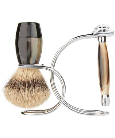 Buy Merkur 3-Piece Razor Set - Chrome & Cow Horn | Premium Wet Shaving Kit - Buy Online on GoSupps.com