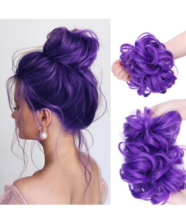 1 Piece Hair Bun Hair Piece Scrunchies Thick Up-do Synthetic Wig With Elastic Rubber Band Messy Bun Curly Wavy Donut Ponytail Hair Extension Hair Accessories For Women Girls (Purple  F120-T2411PR04) AAA-F120-T2411PR04