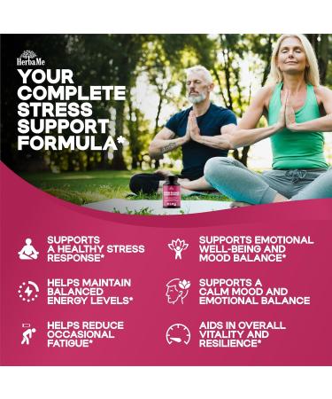 HerbaMe Cortisol Manager Supplement and Balance Mood with Ashwagandha & L-Tyrosine 120 Capsules Helps Maintain Healthy Energy Levels and Stress Relief Fatigue Reducer Pills - Buy Online on GoSupps.com