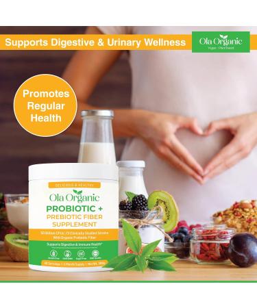 Ola Organic Max Strength Probiotic Powder 60 Billion CFU with Prebiotics & 10 Strains Supports Digestive & Gut Health Non-GMO Formula (300g Jar) - Buy Online on GoSupps.com