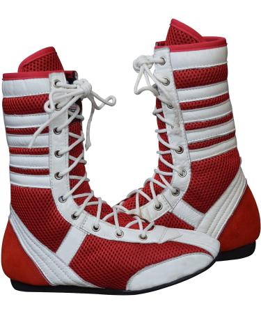 Professional Boxing & Wrestling Shoes for Adults & Youth - White/Red, Size 10 | Non-Slip, Lightweight, Breathable Training Boots - Buy Online on GoSupps.com