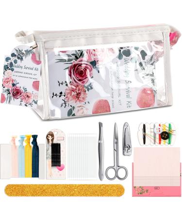 132 Pieces Wedding Survival Kit Wedding Day Bridal Emergency Kit Bridal Party Proposal Gifts Mini Emergency Kit for Women with Makeup Bags Floral Wedding Bride Emergency Supplies (Floral Style)