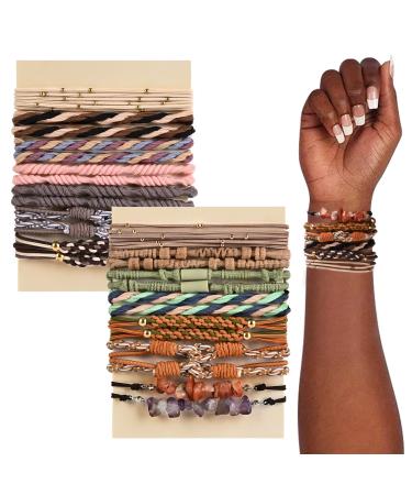 28 Pcs Boho Hair Ties Bracelet for Women Girls  Elastic Twist Braided Hair Bands Ponytail Holder for Thick Hair No Damage Hair Ties for Curly Thin Hair Mixed color