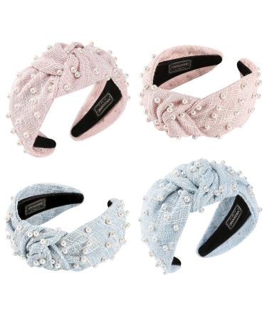 QIANXUAN Fashion White Pearl Wide Headbands for Women - 2 Pack Top Knot Headbands - Buy Online on GoSupps.com
