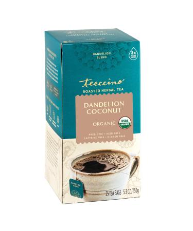 Teeccino Dandelion Tea  Coconut  Rich & Roasted Herbal Tea Thats Caffeine Free & Prebiotic with Detoxifying Dandelion Root, 25 Tea Bags Dandelion Coconut 25 Count (Pack of 1)