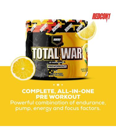 REDCON1 Total War Pre Workout Powder - Citrulline Malate & Beta Alanine - Fast Acting Caffeinated Preworkout - Black Tea Lemonade Flavor - 15 Servings - Buy Online on GoSupps.com