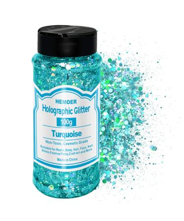 Hemoer holographic chunky glitter turquoise 100g chunky sequins glitter craft glitter for resin face nail body handicrafts slime festival party glitter powder for nails glitter