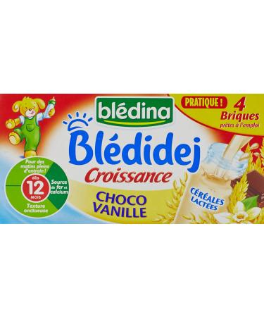 Blédina Blédidej Growth Milk Cereals Choco Vanilla 4 Bricks of 25 cl