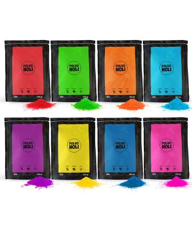 POLVO HOLI Holi Powder - 800g Pack of Holi Powder - 8 Bags of 100 grams - 8 Colors