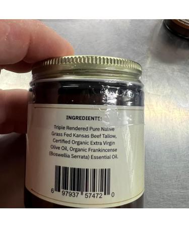 Grass Fed Beef Tallow Balm - 4 oz - Made in USA - Organic Grass Fed and Finished Tallow - Moisturizing Skin Care Frankincense - Buy Online on GoSupps.com