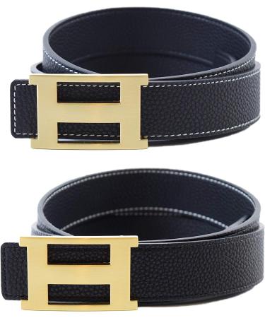 Dinamit Jeans Unisex Genuine Leather Casual Dress Belt | Reversible Strap | Adjustable Sizes for 28-35 Waist | Black-Gold - Buy Online on GoSupps.com