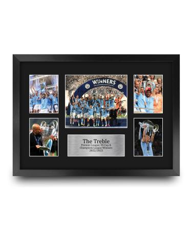 HWC Trading FR A3 Manchester City the Treble Premier League FA Cup & Champions League Winner 22/23 Printed autograph for football fans - A3 framed Manchester City Treble Winners (A3 framed)