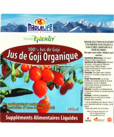 Organic Goji Berry Juice Liquid Goji Juice Improves Absorption Promotes Healthy Skin Increases Energy Helps Inflammation Made from 100% Organic Goji Berries - 500 ml - Buy Online on GoSupps.com