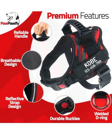 Personalized Pawpawify Dog Harness - No Pull Choke-Free Training & Walking - Red Camouflage (Chest 24-31in) - Durable & Comfortable - Buy Online on GoSupps.com