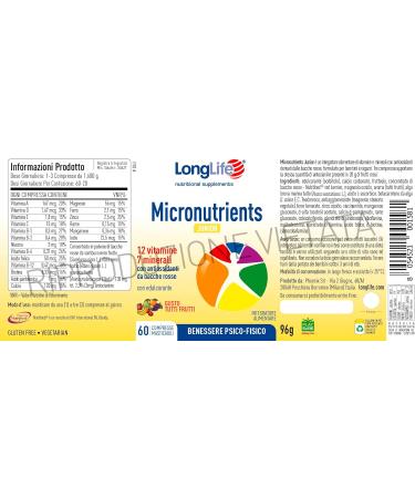 LongLife Micronutrients Junior | Chewable Multivitamin & Mineral Supplement | Children & Teens | Psychophysical Wellness | Vegetarian & Gluten Free - Buy Online on GoSupps.com