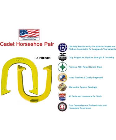 Yellow Finish Cadet Pitching Horseshoes - NHPA Sanctioned for Tournament Play - Drop Forged Steel - Lightweight - 2 Shoes - Buy Online on GoSupps.com
