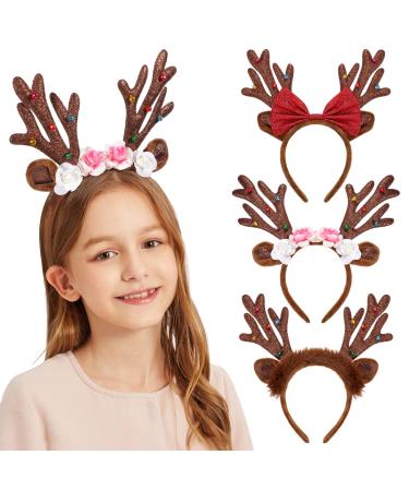 Lurrose Christmas reindeer headband Christmas holy headgear glitter reindeer hair -ready deer antlead for Christmas costume party 3 pieces - Buy Online on GoSupps.com