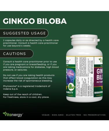 Vitanergy Ginkgo Biloba Enhanced Bioavailability for Cognitive Function & Peripheral Circulation Support 60mg 60 Capsules - Canadian Made - Buy Online on GoSupps.com