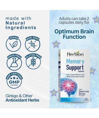 HERBION Naturals Memory Support Capsules Helps Improve Brain Function & Absent Mindedness Maintains Healthy Mood Levels with Ginkgo Biloba for Adults 60 Count Pack of 1 60 Count (Pack of 1) - Buy Online on GoSupps.com