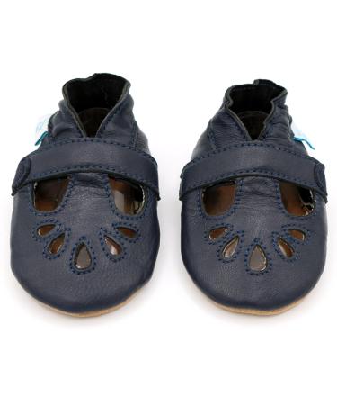 Dotty Fish Soft Leather Baby T-Bar Shoes for Girls | Non-Slip Suede Soles | Navy Blue | 0-6 Months - 2-3 Years - Buy Online on GoSupps.com