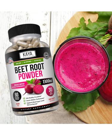 Kaya Naturals Premium Organic Beet Root Powder - Non-GMO Gluten-Free 1300mg Boosts Athletic Performance & Circulation - 60 Veggie Capsules (180 Count - Buy Online on GoSupps.com
