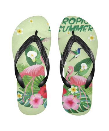 Mnsruu flip-flops with tropical flowers animals flamingo kolibri for home hotel spa bedroom travel M for men and women Large multicolored