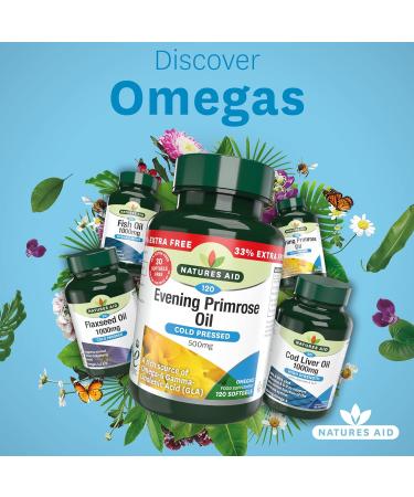 Natures Aid Evening Primrose Oil 500mg Softgels - Cold Pressed Omega-6 GLA - 120ct - UK Made - Buy Online on GoSupps.com