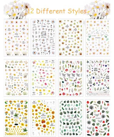 Kalolary Sunflower Daisy Nail Stickers 12 Sheets 3D Nail Polish Sunflower Stickers Blossom Flowers Nail Art Self-Adhesive DIY Nail Decal for Nail Accessories Decorations - Buy Online on GoSupps.com