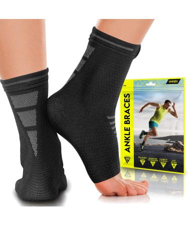 LANGOV Ankle Brace Support for Men & Women (Pair)  Best Compression Sleeve Socks for Your Foot or Sprained Ankle  Helps With Achilles Tendonitis and Injury Recovery  Swelling or Heel pain  Nano socks Gray Large