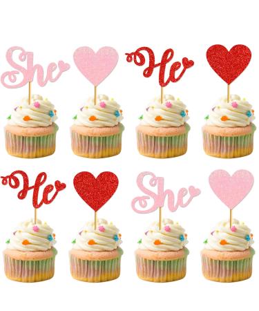 24pcs He or She Cupcake Topper Valentines Gender Reveal Cupcake Topper Valentines Day Gender Reveal Decorations Blue pink
