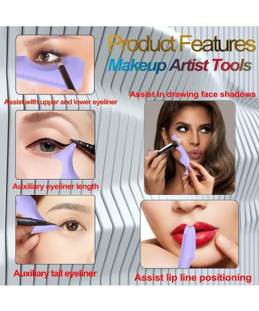 SHANPIN 5 in 1 Silicone Makeup Tool Set - Mascara Shield, Winged Liner Stencils, Eyeshadow Brush, Eyebrow Kit - Waterproof and Reusable (Purple) - Buy Online on GoSupps.com