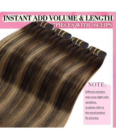 Youngsee Clip-In Real Hair Extensions - 35cm Ombre Dark Brown Balayage Caramel Blonde - 120g Remy Hair - 7 Pieces #4/27/4 - Buy Online on GoSupps.com