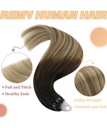 Youngsee Real Hair Microring Extensions - 60cm Balayage Brown Blonde - Premium Quality Micro Rings Hair - Cold Fusion 50g #2/6/24 - Buy Online on GoSupps.com