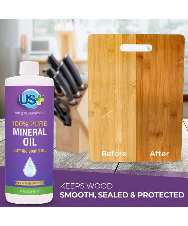 32oz US+ 100% Pure Mineral Oil - Food-Grade Cutting Board Oil for Butcher Blocks, Countertops & More - Buy Online on GoSupps.com