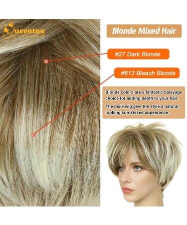 Queentas Blonde Women s Short Wig - Pixie Cut Synthetic Hair with Ponytail | Brown & Blonde Mixture - Buy Online on GoSupps.com