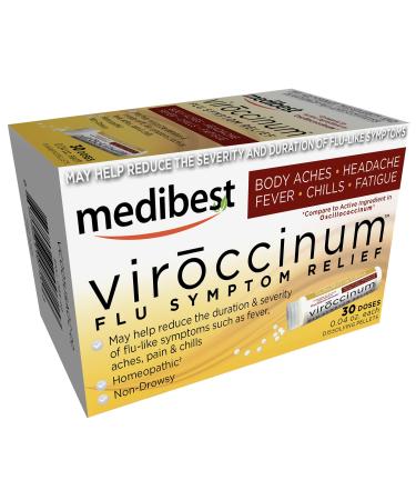 medibest Viroccinum Flu Symptom Relief for Kids and Adults Non-Drowsy & Homeopathic Dissolving Pellets for Symptoms Like Body Aches Headaches Fever Chills & Fatigue 30 Doses (0.04 oz. Each)