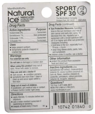 Natural Ice Mentholatum Sport Medicated Lip Protectant with SPF 30 Sunscreen 0.15 oz - Buy Online on GoSupps.com