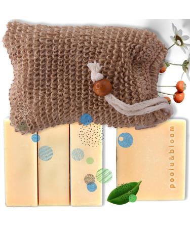 Men's soap piece set-enriched with goat milk & shea butter for gentle hydration-including peeling-sisal bag-natural skin care Natural goat milk soap with sisal soap bag