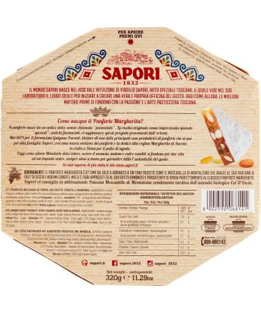  Sapori Sapori Panforte Margherita Steso a Mano Christmas Cake Set with Whole Sweet Almonds Orange Zest Melon and Candied Lemon 320 g - Buy Online on GoSupps.com