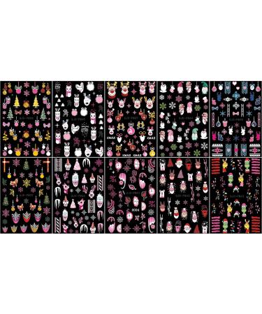JMEOWIO 10 Sheets Christmas Pink Nail Art Stickers Decals Self-Adhesive Snowflake Winter Holiday Cute Elk Nail Supplies Nail Art Design Decoration Accessories - Buy Online on GoSupps.com