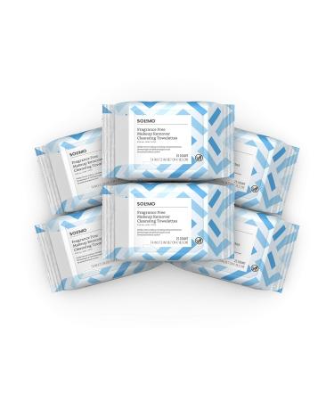 Solimo Make Up Remover Wipes, Fragrance Free, 25ct (Pack of 6) Fragrance Free 25 Count (Pack of 6)