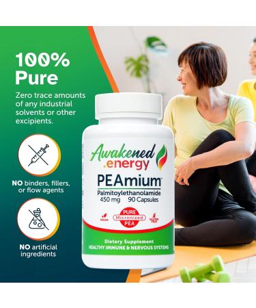 Awakened.energy PEAmium Palmitoylethanolamide 450mg - Natural Micronized Pea Supplement, Made in USA, 90 Vegan Capsules - Buy Online on GoSupps.com