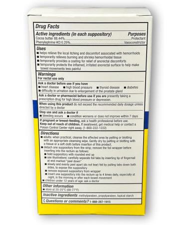 Hemorrhoidal Suppositories - 24 Count Relief from Day and Night Discomfort of Hemorrhoids (Pack of 1) Boxed by Fusion Shop Store - Buy Online on GoSupps.com