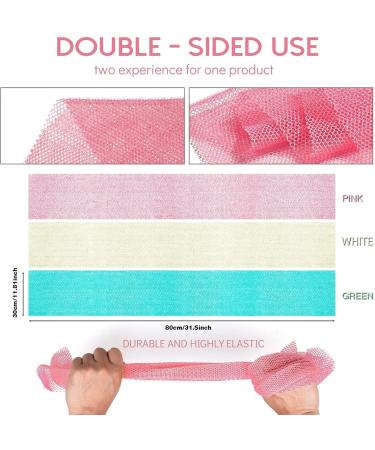 3 Pieces African Net Sponge - Exfoliating Long Bath Scrubber & Body Smoother (Pink Green Off-White) - Ideal for Clean Glowing Skin - Buy Online on GoSupps.com