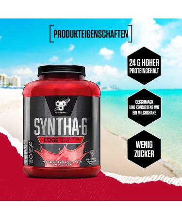 BSN Syntha 6 Edge Protein Powder - Low-Carb & Low-Sugar Whey Shake Strawberry Milkshake Flavor 48 Servings Muscle Gain Supplement 1.87 kg - International Shipping Available - Buy Online on GoSupps.com