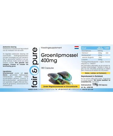 Fair & Pure Green-Lipped Mussel 400mg with Ginger Yucca & Vitamin E - High Dosage 180 Capsules from New Zealand | International Shipping Available - Buy Online on GoSupps.com