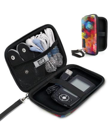 USA GEAR Small Travel Case for TENS Unit Muscle Stimulators Compatible with Belifu HiDow AUVON 2 Output Units - Case for TENS Unit TENS Unit Pads Cables - Scratch Resistant Interior (Case Only) Geometric
