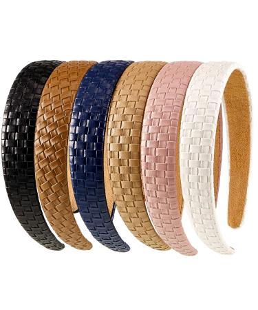 MTLEE 6 Pieces Leather Headbands for Women Wide Knotted Headband for Women Padded Checked Womens Headbands (Black  Brown  Blue  White  Pink  Coffee)